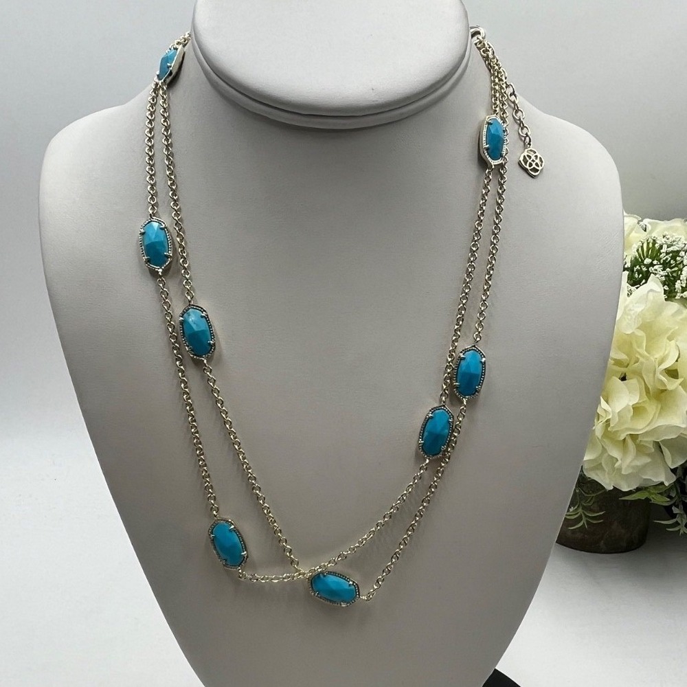 Kendra Scott Kellie Long Station Necklace Gold Turquoise Or Variegated Magnesite